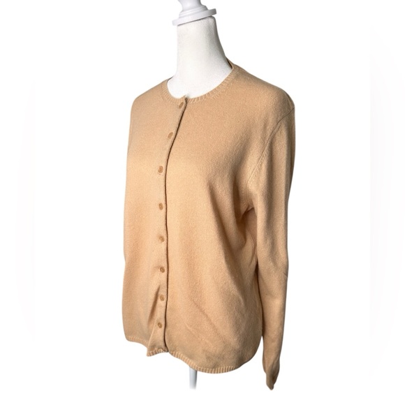 MAG for Bloomingdale’s Classic Crewneck Button-Front Tan Cashmere Luxe Cardigan - Picture 3 of 9